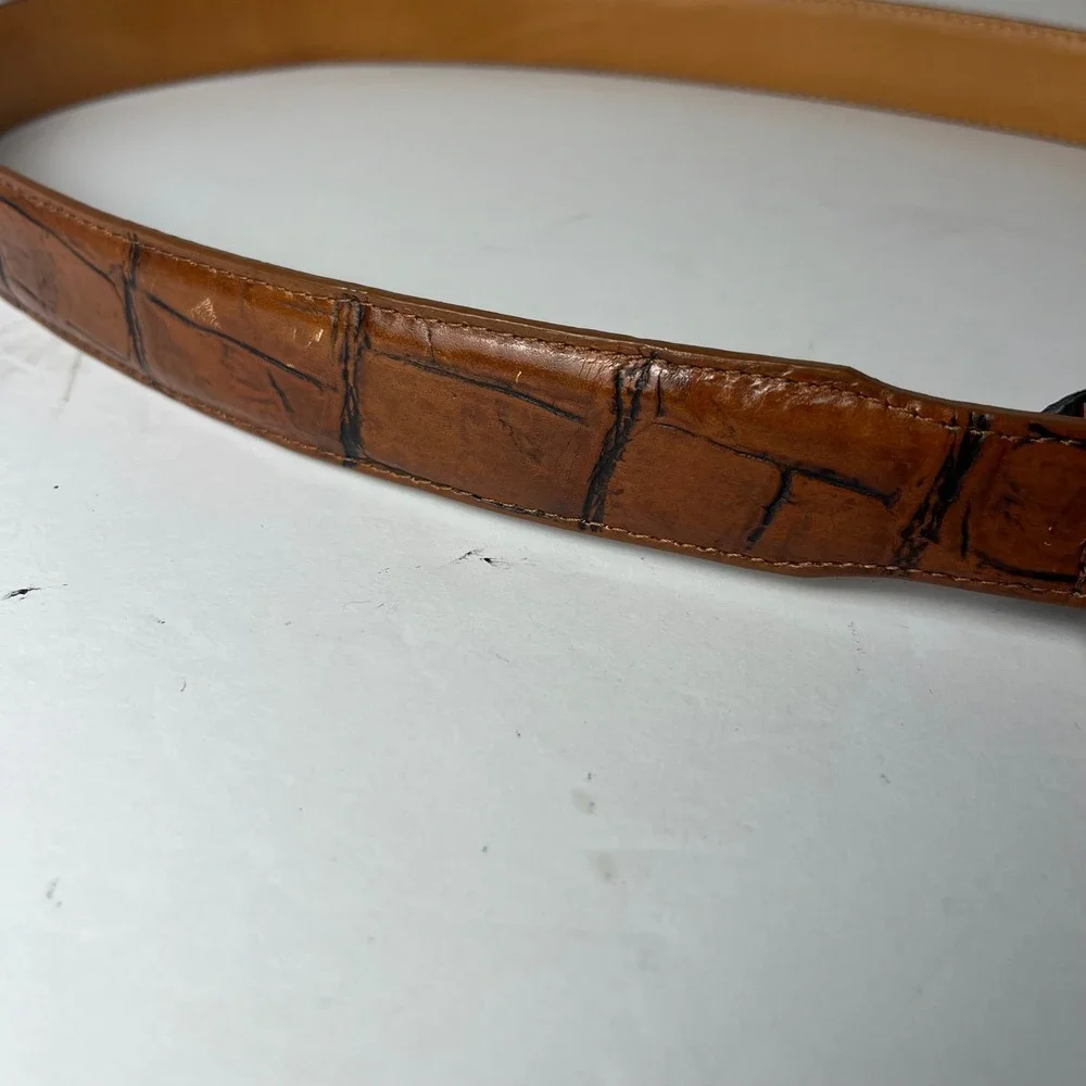 Onyx by Brighton Mens Brown Croc Embossed Leather Belt Silver Hardware Size 38